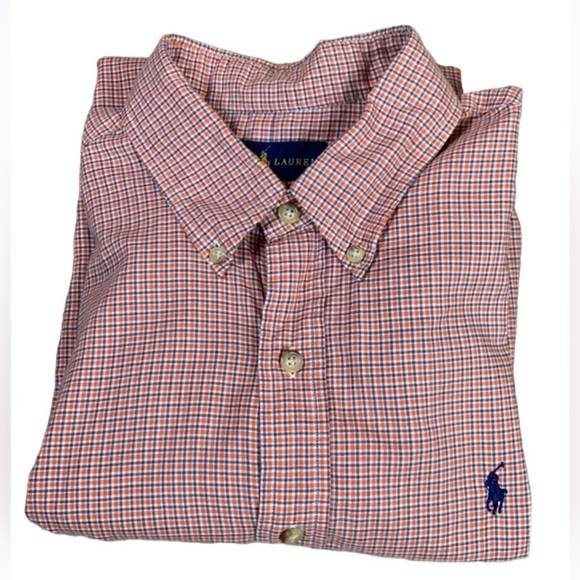 Ralph Lauren orange and blue plaid button down shirt Size Large - Picture 1 of 10